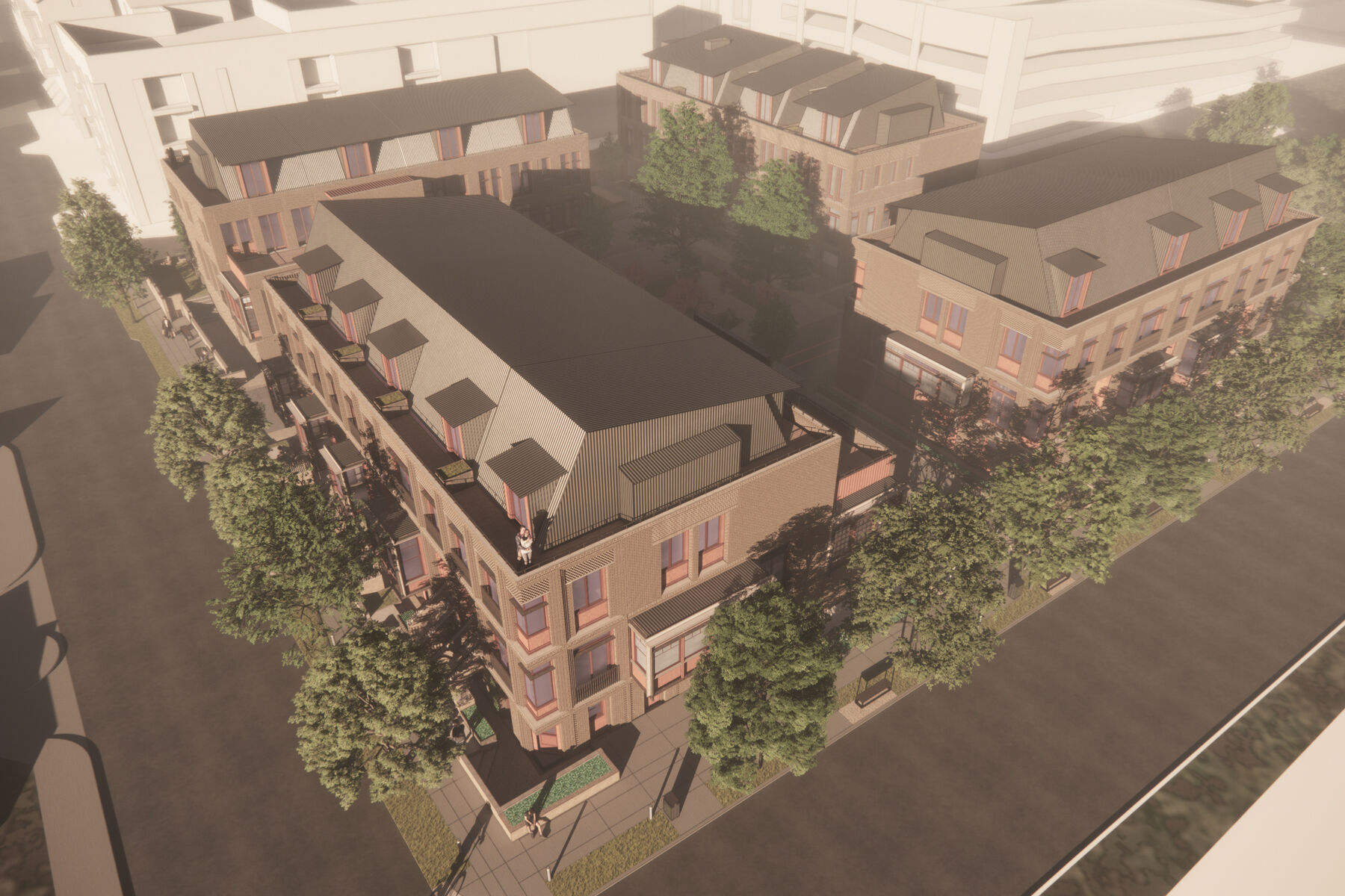 Aerial rendering of an Aurevi townhome community